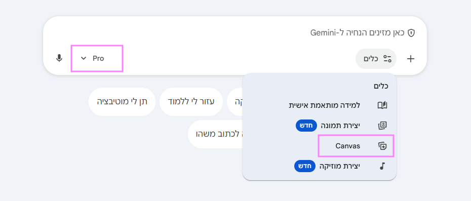 בחירת Canvas