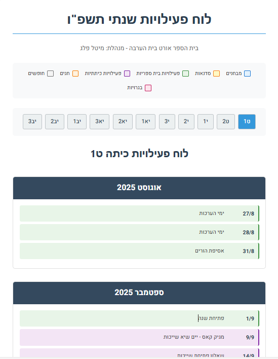 לוח פעילויות שנתי שנוצר ב-GenSpark