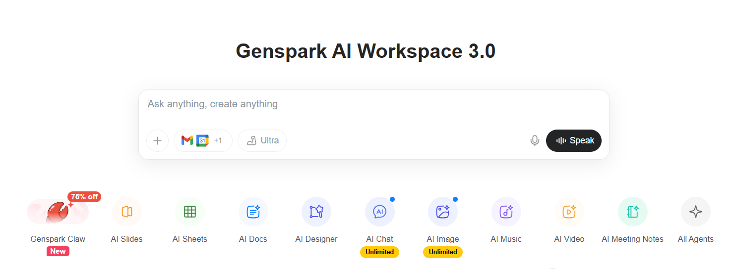 דשבורד GenSpark עם כל הכלים